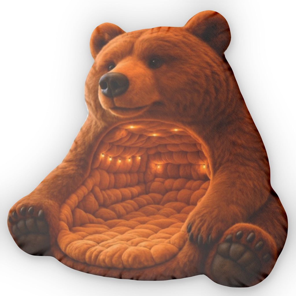 Giant Brown Bear Cave flat plush shaped pillow, product mockup (2 of 2)