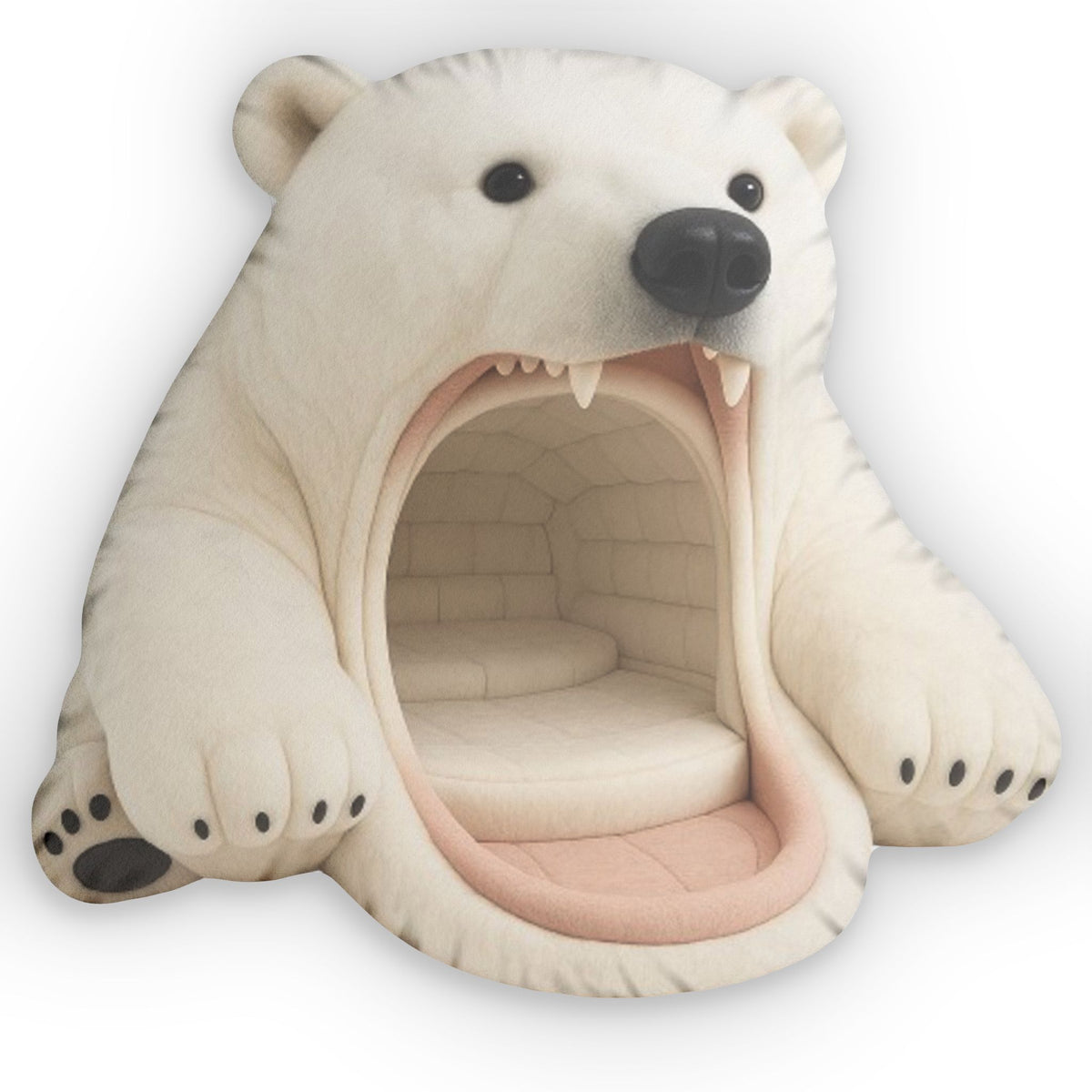 Giant Polar Bear Cave flat plush shaped pillow, product mockup (1 of 2)