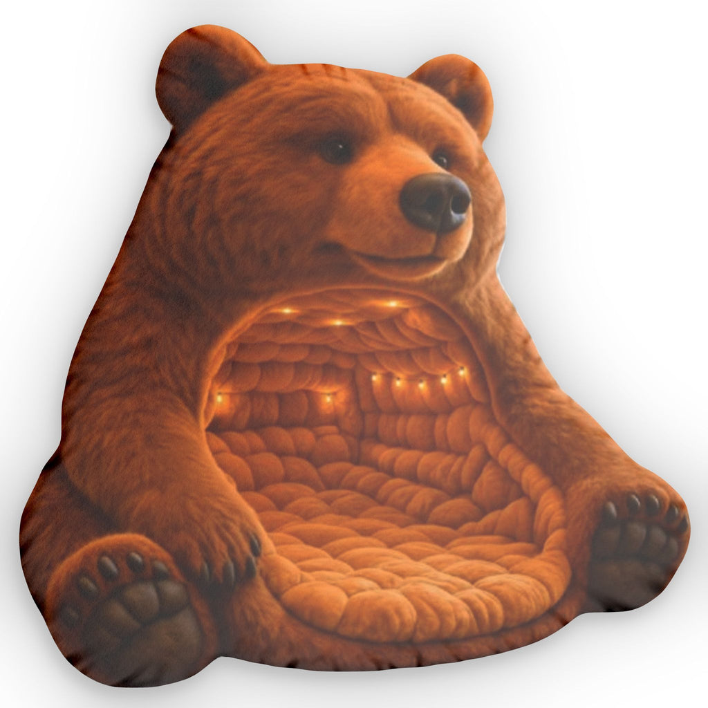 Giant Brown Bear Cave flat plush shaped pillow, product mockup (1 of 2)