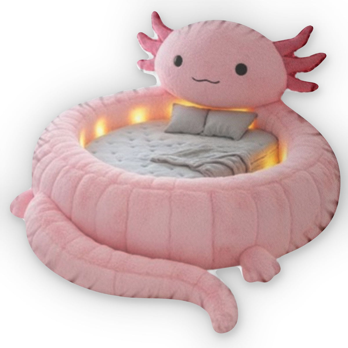 Giant Axolotl flat plush shaped pillow, product mockup (2 of 2)