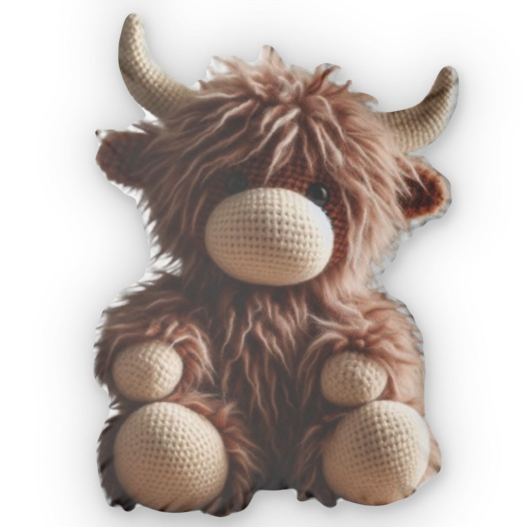 Highland Cow Faux Crochet Shaped Plush Pillow, product mockup (2 of 2)