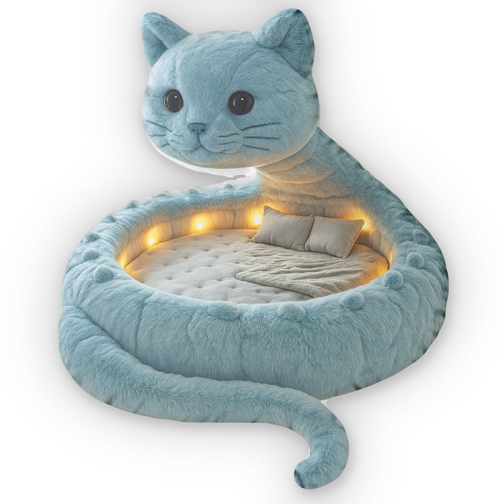 Blue Cat Dragon flat plush shaped pillow, product mockup (2 of 2)