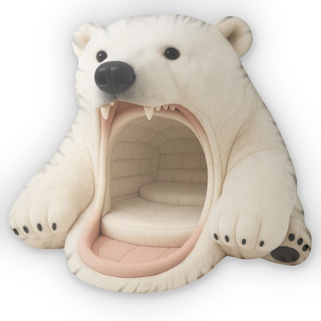 Giant Polar Bear Cave flat plush shaped pillow, product mockup (2 of 2)