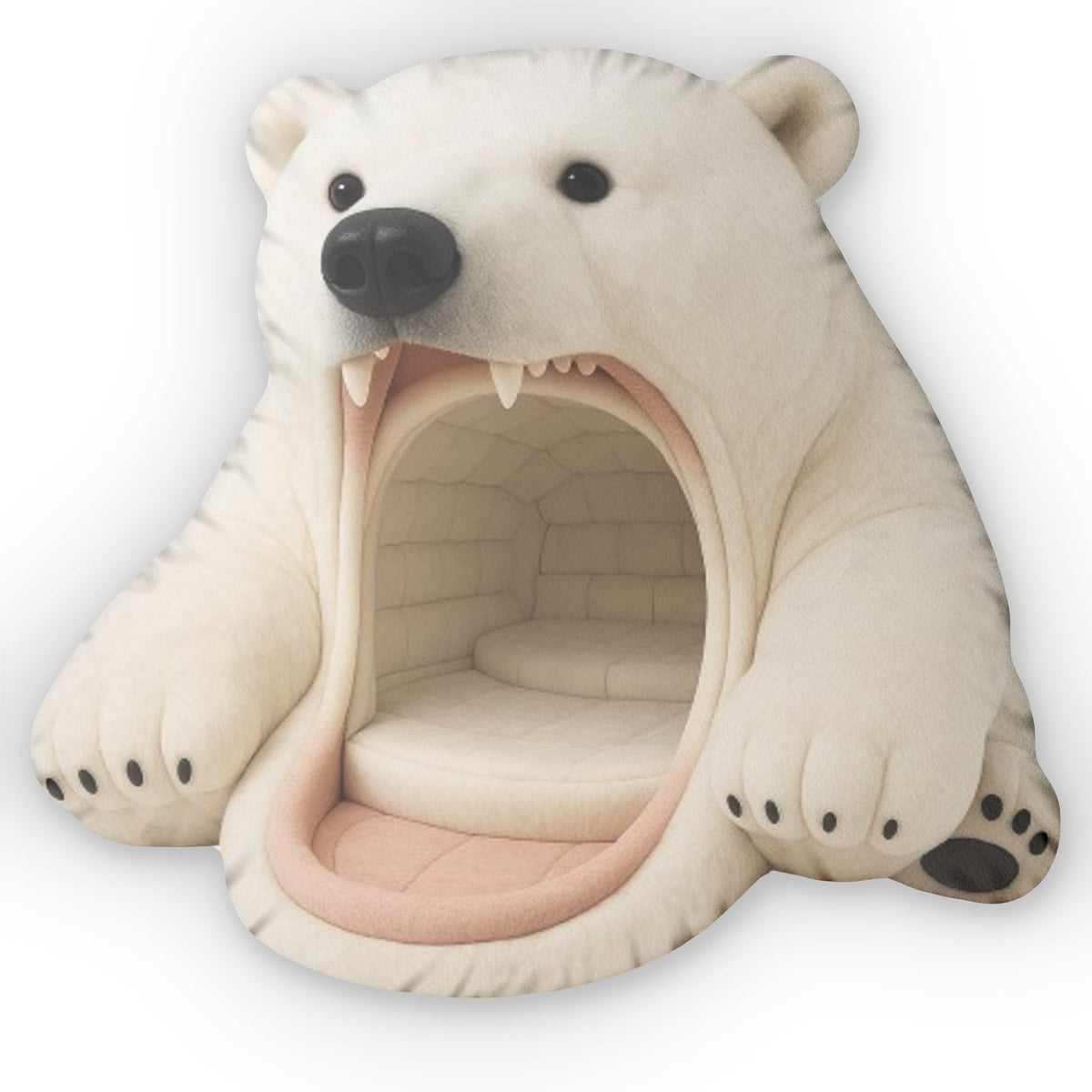 Giant Polar Bear Cave flat plush shaped pillow, product mockup (2 of 2)