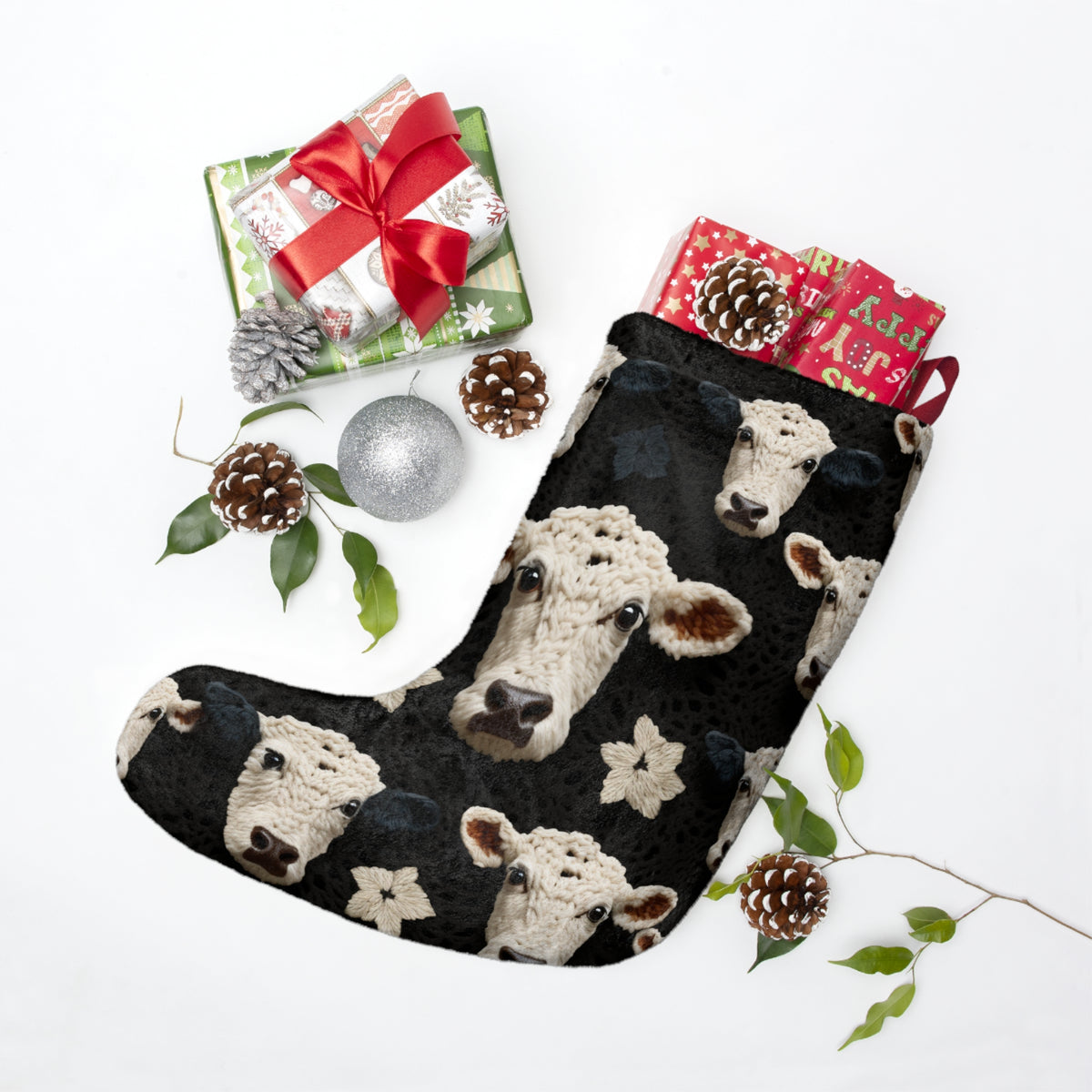 Crochet-Look Cow Christmas Stocking, product image (3 of 4)