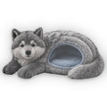Giant Gray Wolf Cave Lounger shaped plush pillow, product image (1 of 2)
