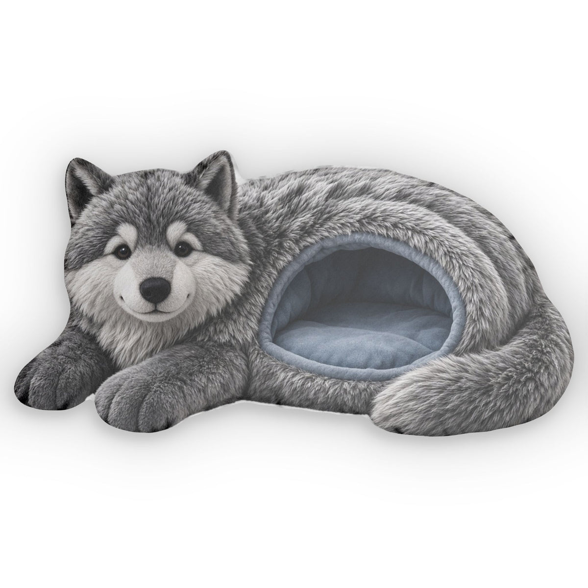 Giant Gray Wolf Cave Lounger shaped plush pillow, product image (1 of 2)