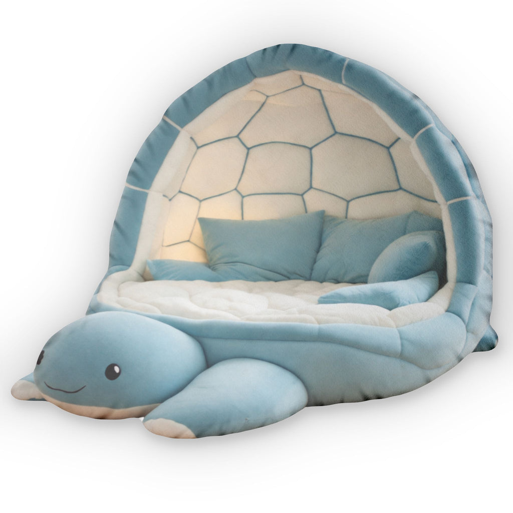 Giant Blue Turtle Nest flat plush shaped pillow, product mockup (2 of 2)