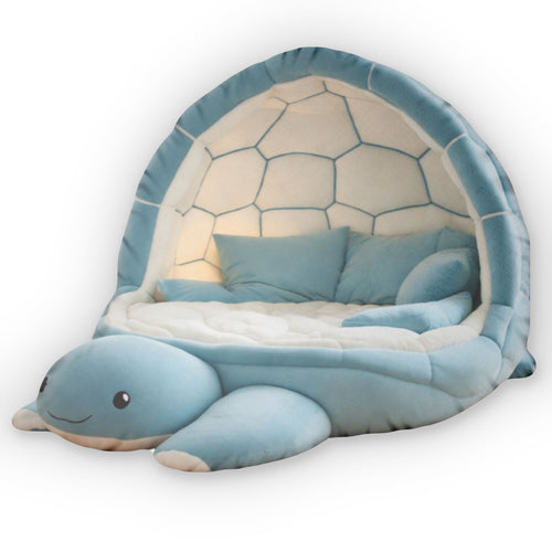 Giant Blue Turtle Nest flat plush shaped pillow, product mockup (2 of 2)