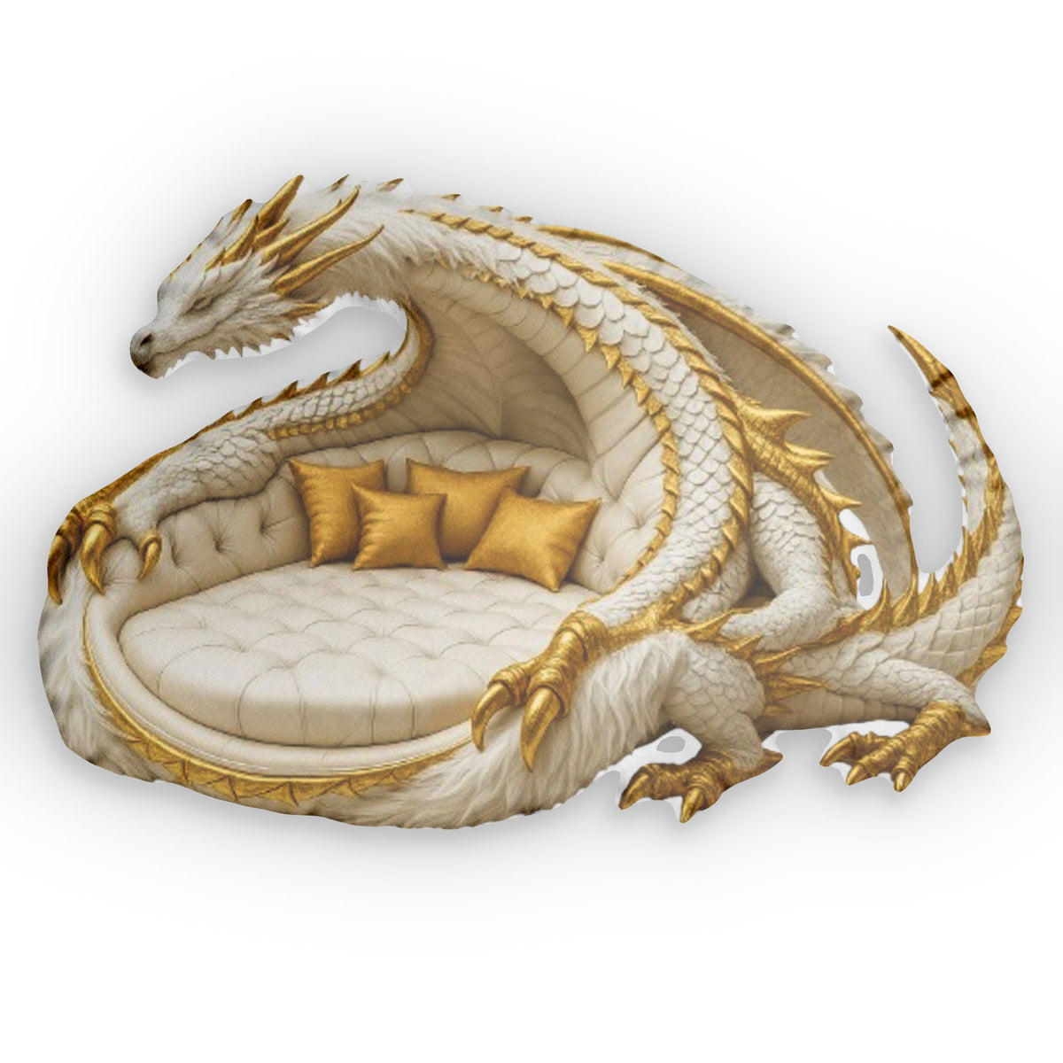 Imperial White Gold Dragon Lounger shaped plush pillow, product image (1 of 2)