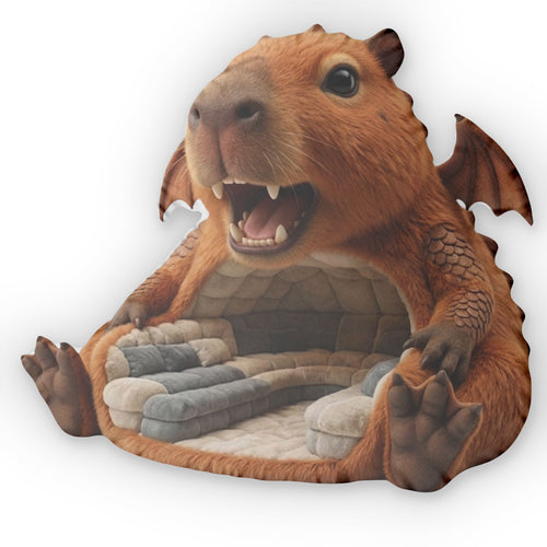 Capybara Dragon flat plush shaped pillow, product mockup (2 of 2)