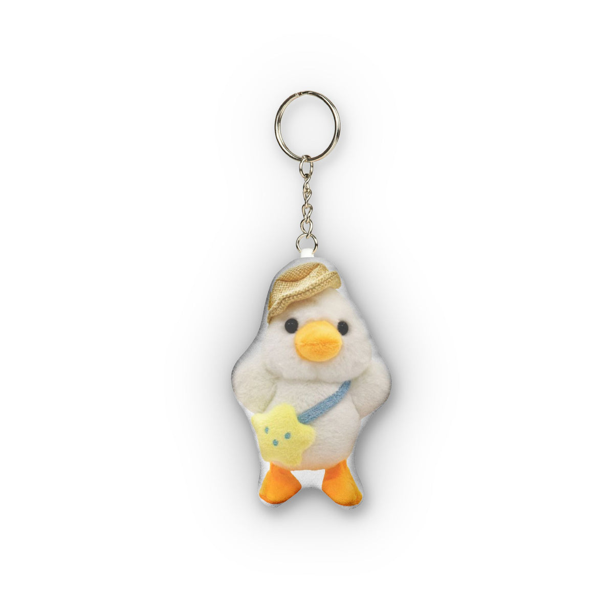 Cute White Duck with Hat and Star Bag Plush Shape Mini Plush Keychain, product mockup (2 of 2)
