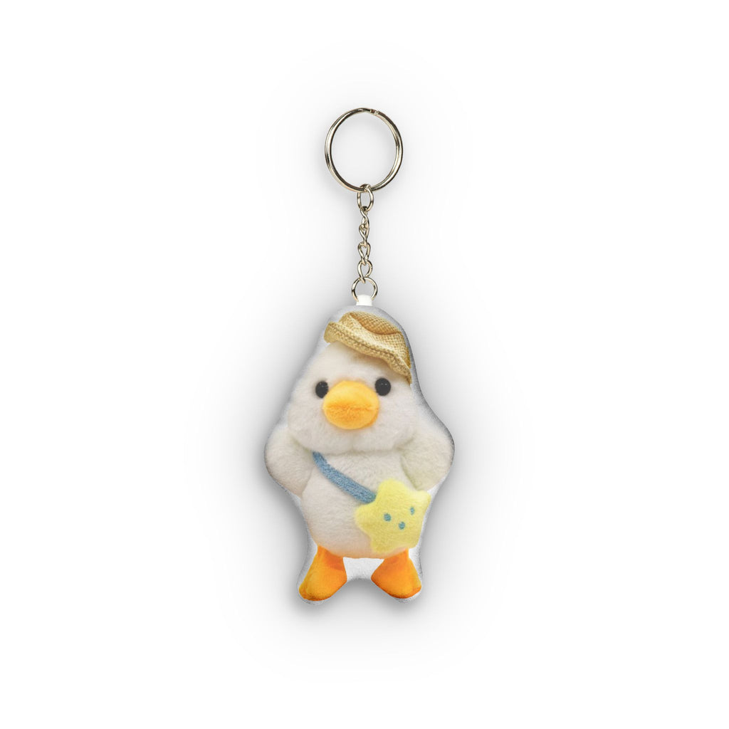Cute White Duck with Hat and Star Bag Plush Shape Mini Plush Keychain, product mockup (1 of 2)