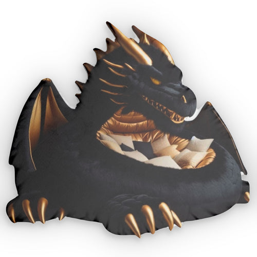 Giant Dark Dragon flat plush shaped pillow, product mockup (1 of 2)