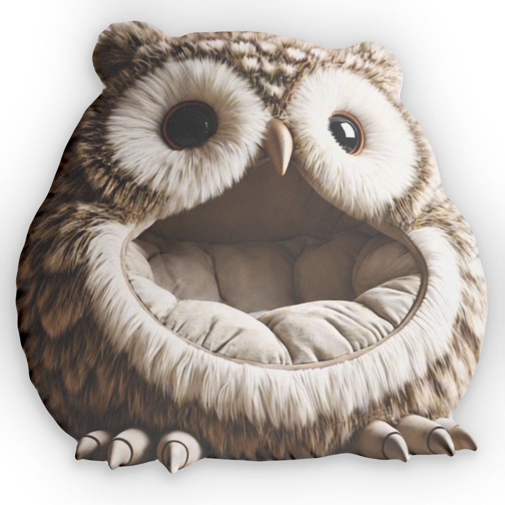 Giant Owl Mouth Cave flat plush shaped pillow, product mockup (1 of 2)