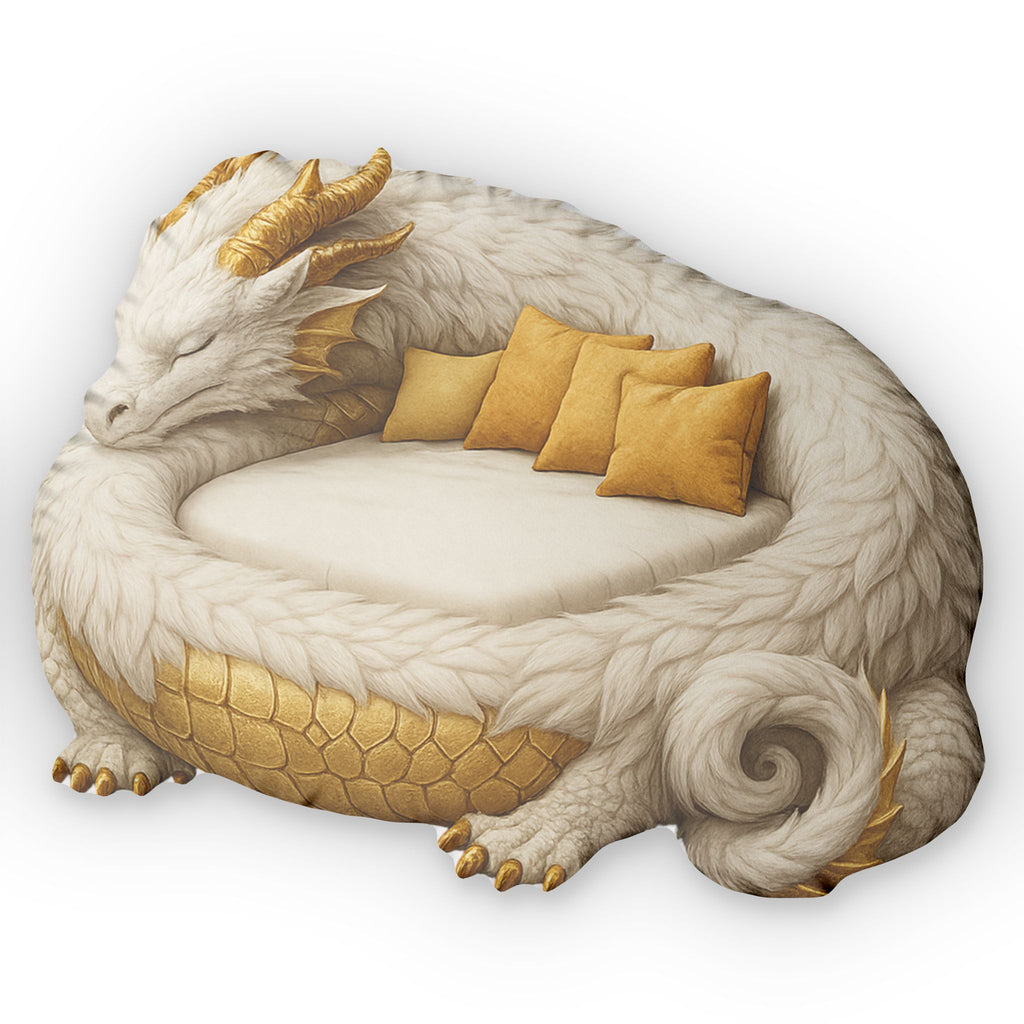 Giant White Dragon flat plush shaped pillow, product mockup (2 of 2)