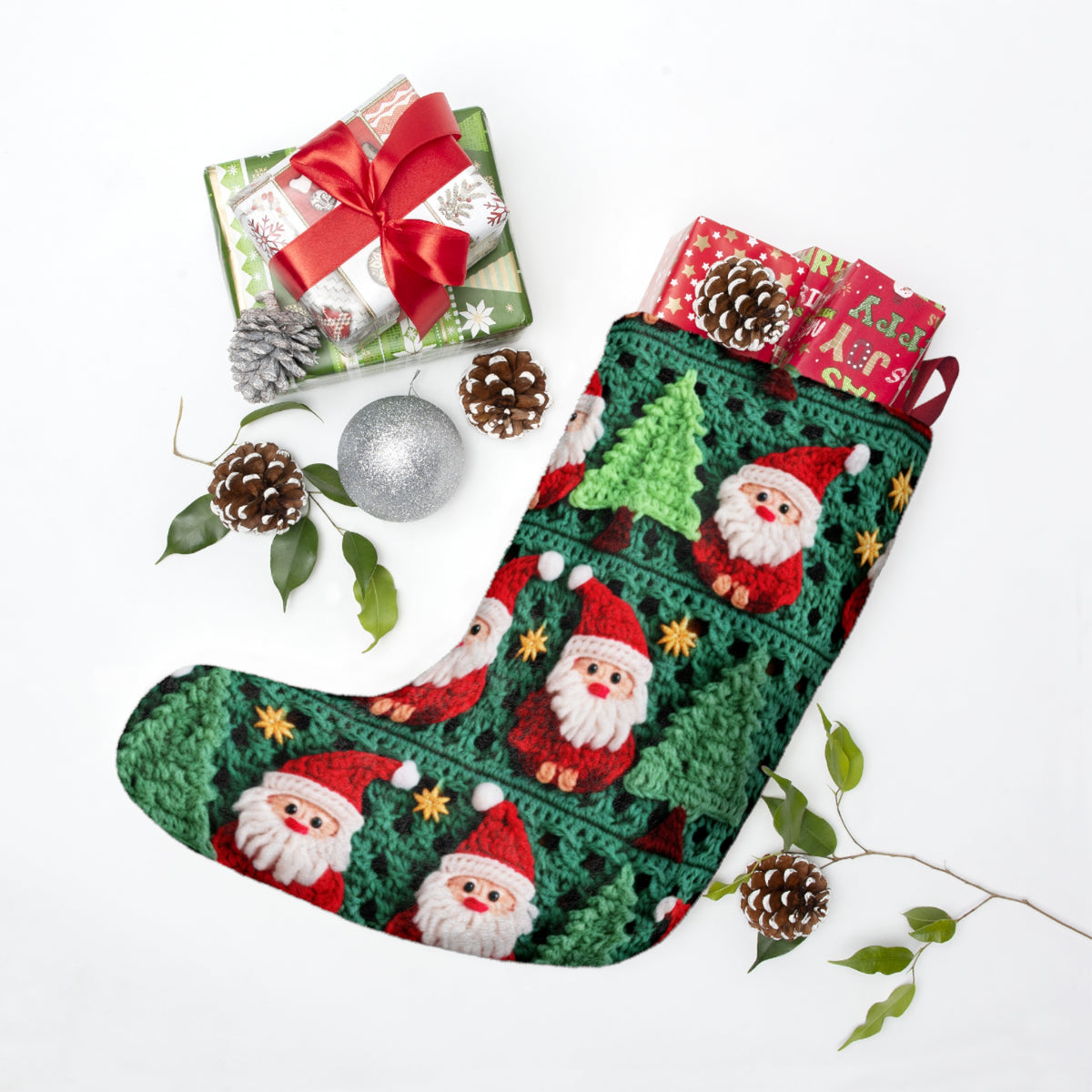 Crochet-Look Santa & Christmas Tree Stocking, product image (3 of 4)
