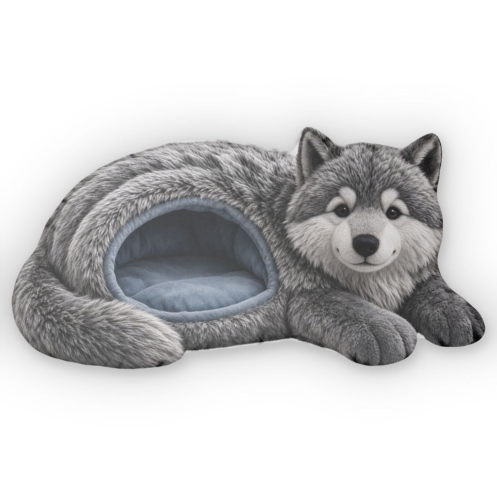 Giant Gray Wolf Cave Lounger shaped plush pillow, product image (2 of 2)