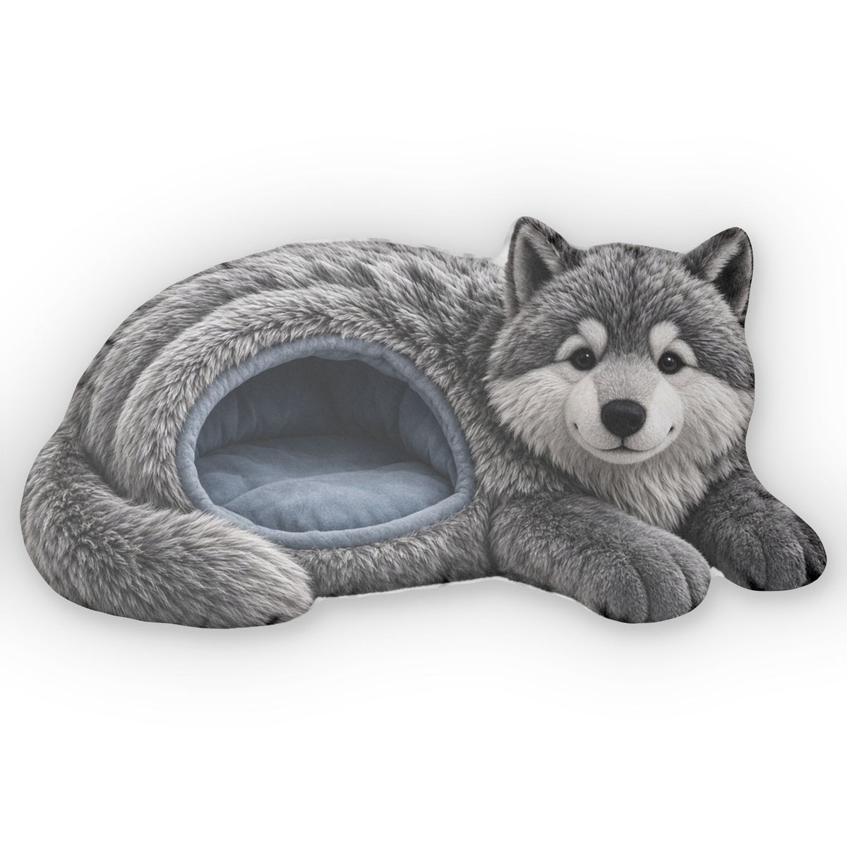 Giant Gray Wolf Cave Lounger shaped plush pillow, product image (2 of 2)