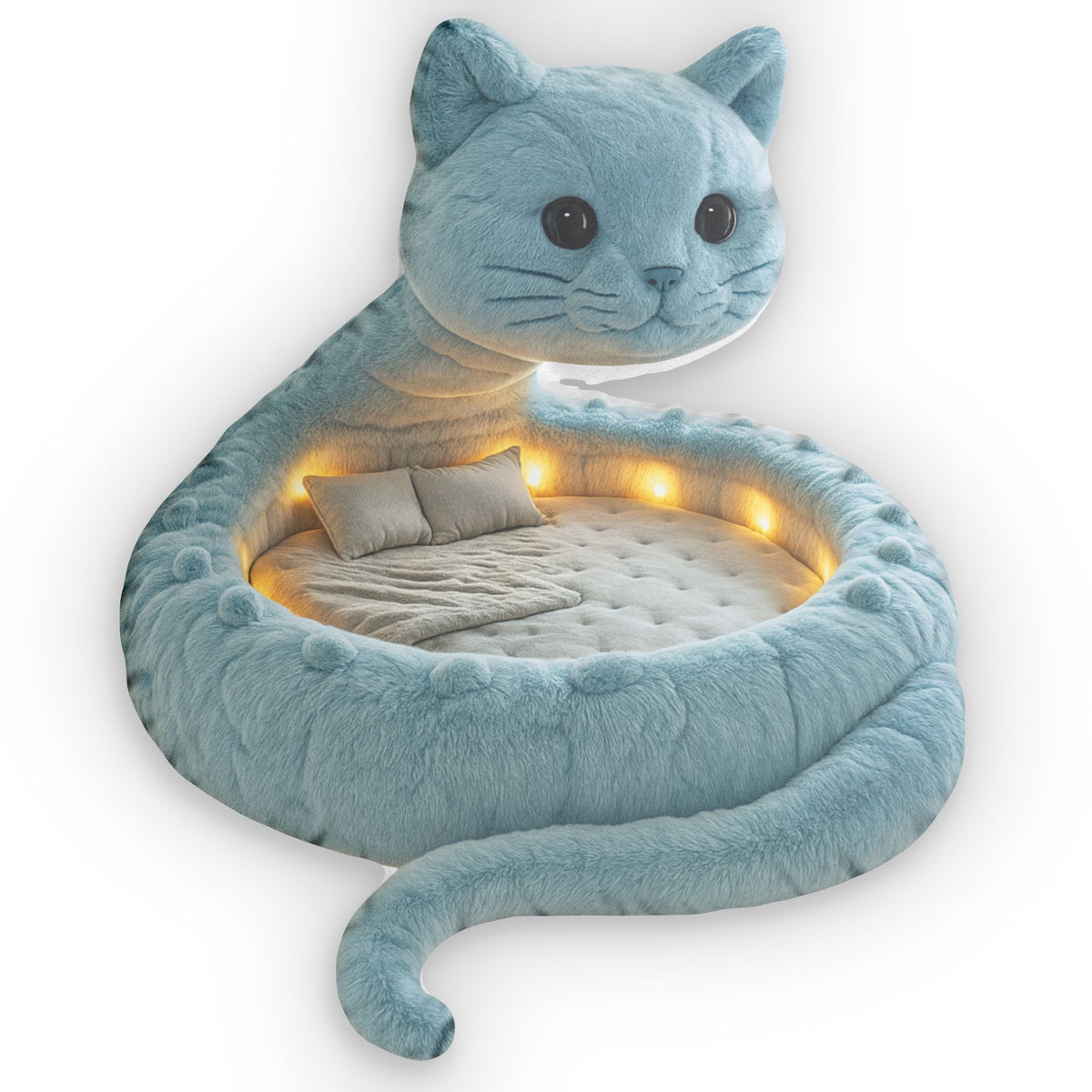 Blue Cat Dragon flat plush shaped pillow, product mockup (1 of 2)