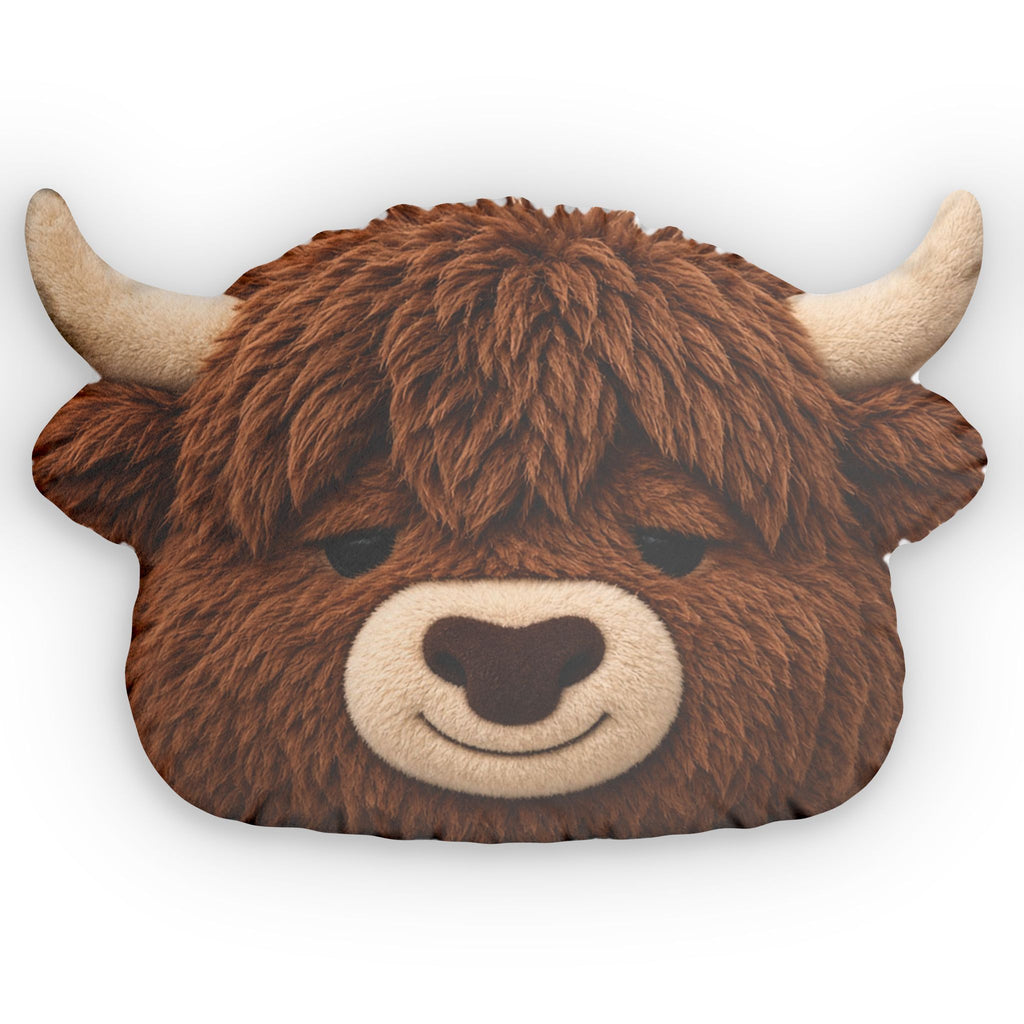Fluffy Highland Cow shaped plush pillow, product image (1 of 2)