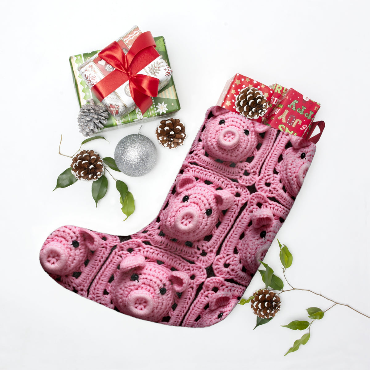 Crochet-Look Pink Pig Christmas Stocking, product image (3 of 4)