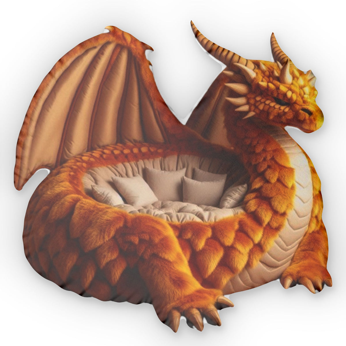 Giant Amber Dragon flat plush shaped pillow, product mockup (2 of 2)
