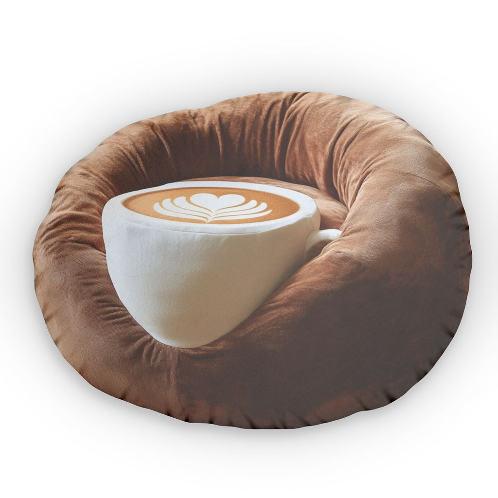 Latte Art Coffee Cup flat plush shaped pillow, product mockup (1 of 2)