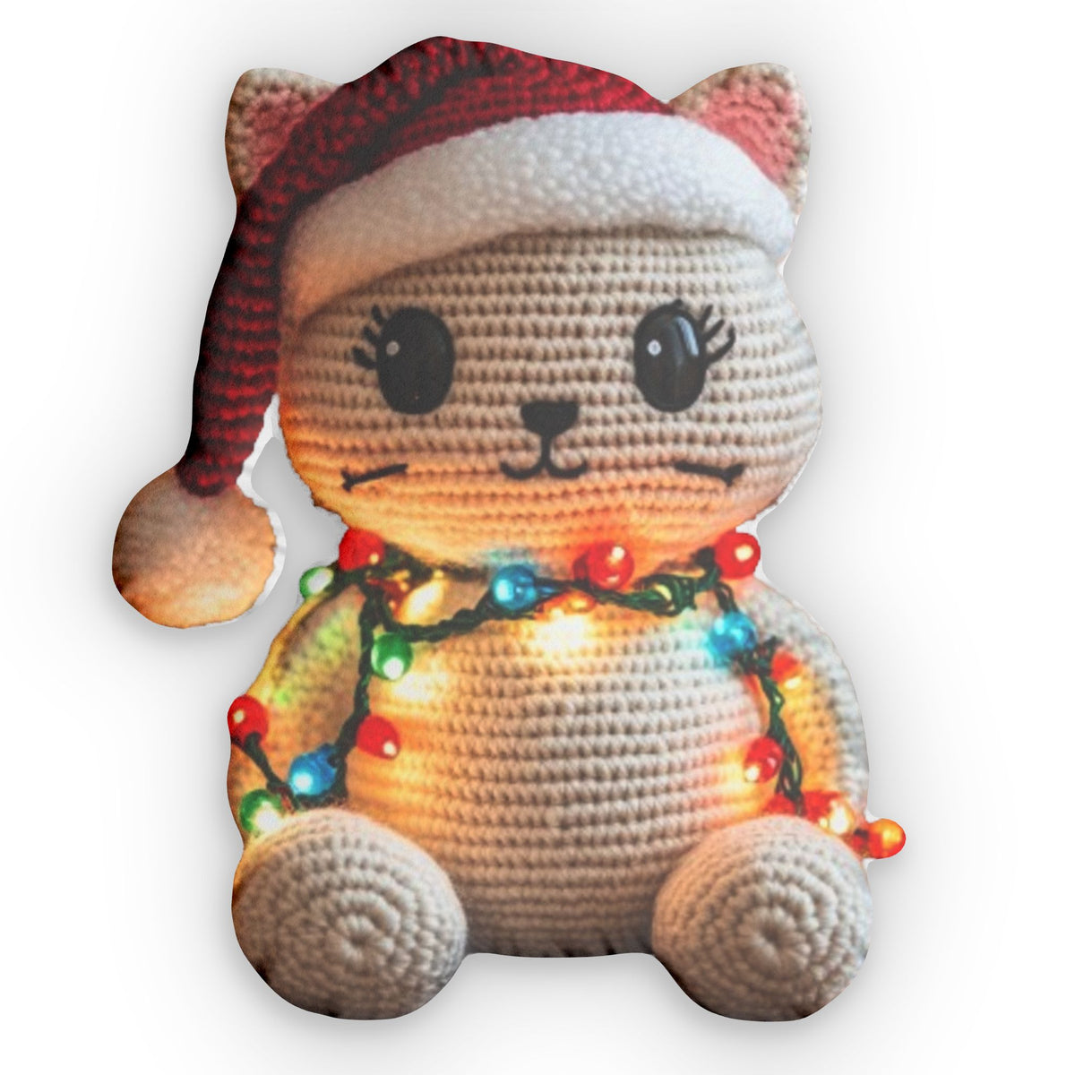 Christmas Lights Cat shaped plush pillow, product image (1 of 2)