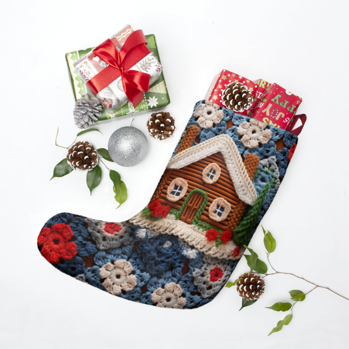 Crochet-Look Log Cabin Christmas Stocking, product image (3 of 4)