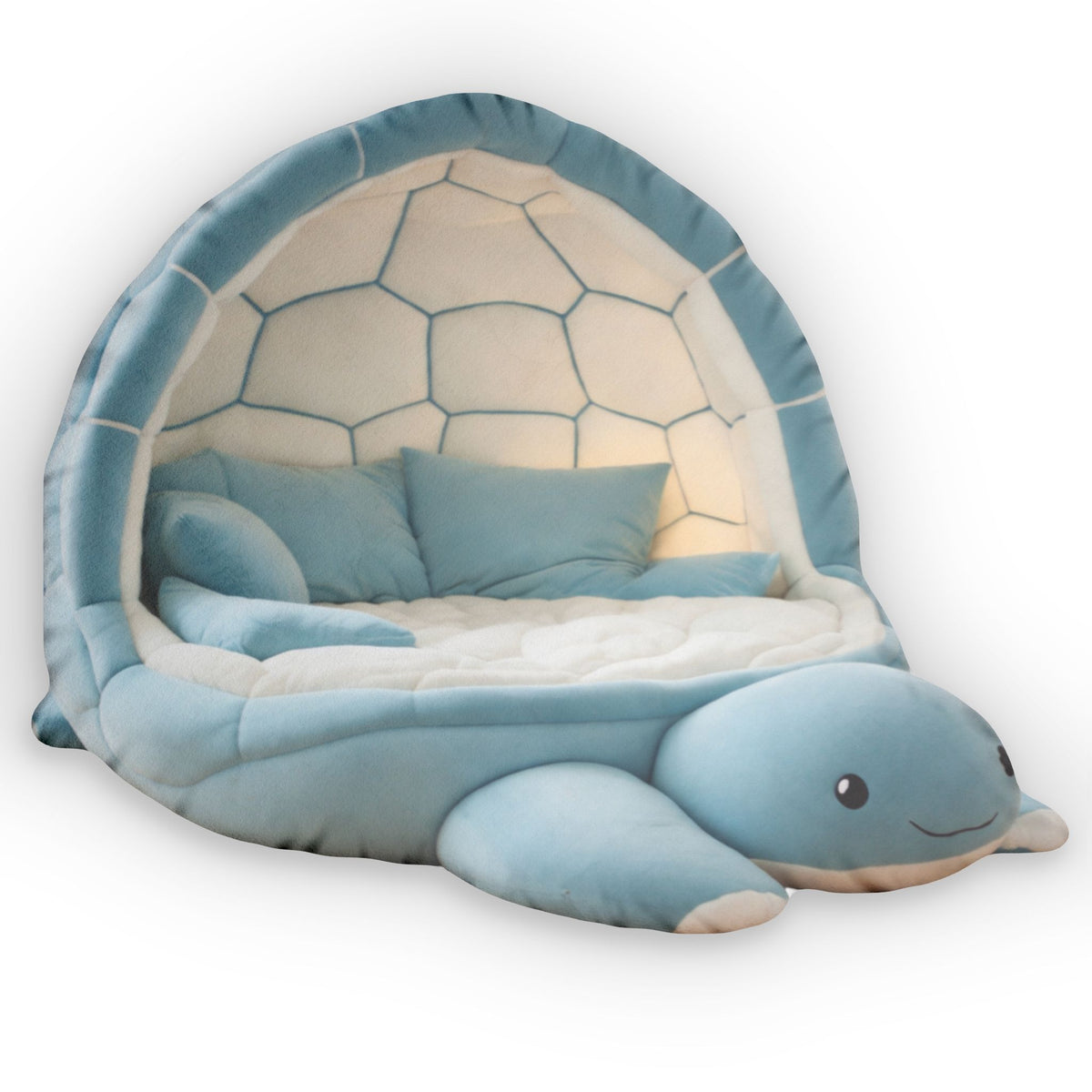 Giant Blue Turtle Nest flat plush shaped pillow, product mockup (1 of 2)