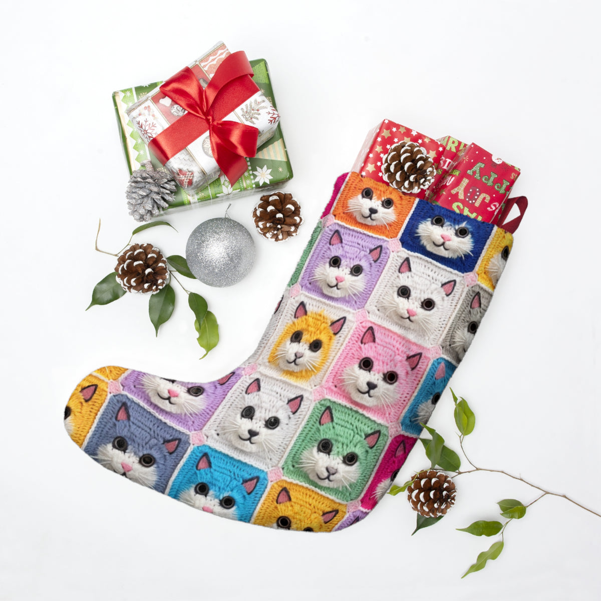 Crochet-Look Kitty Cat Christmas Stocking, product image (3 of 4)