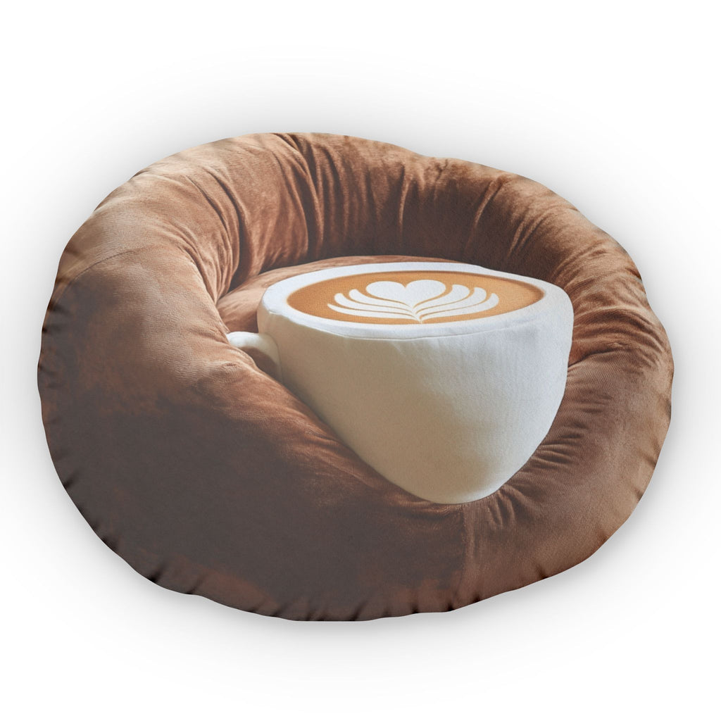 Latte Art Coffee Cup flat plush shaped pillow, product mockup (2 of 2)