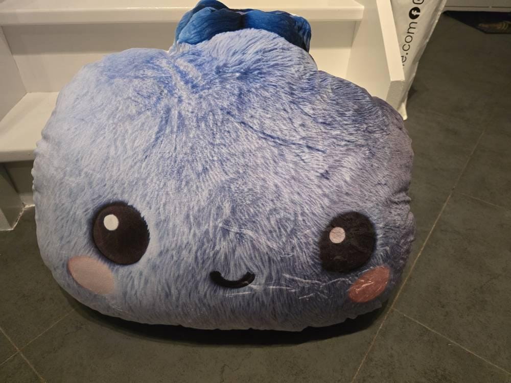 Real photo of the Blueberry Kawaii Plush, Shaped Pillow