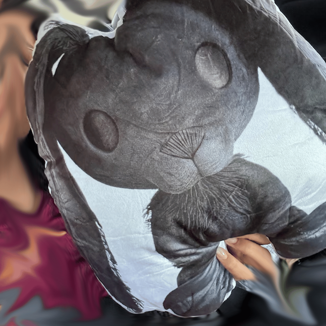 Real photo of the Bunny Dark Hole, Gothic Black Rabbit, Plush Gift, Shaped Pillow
