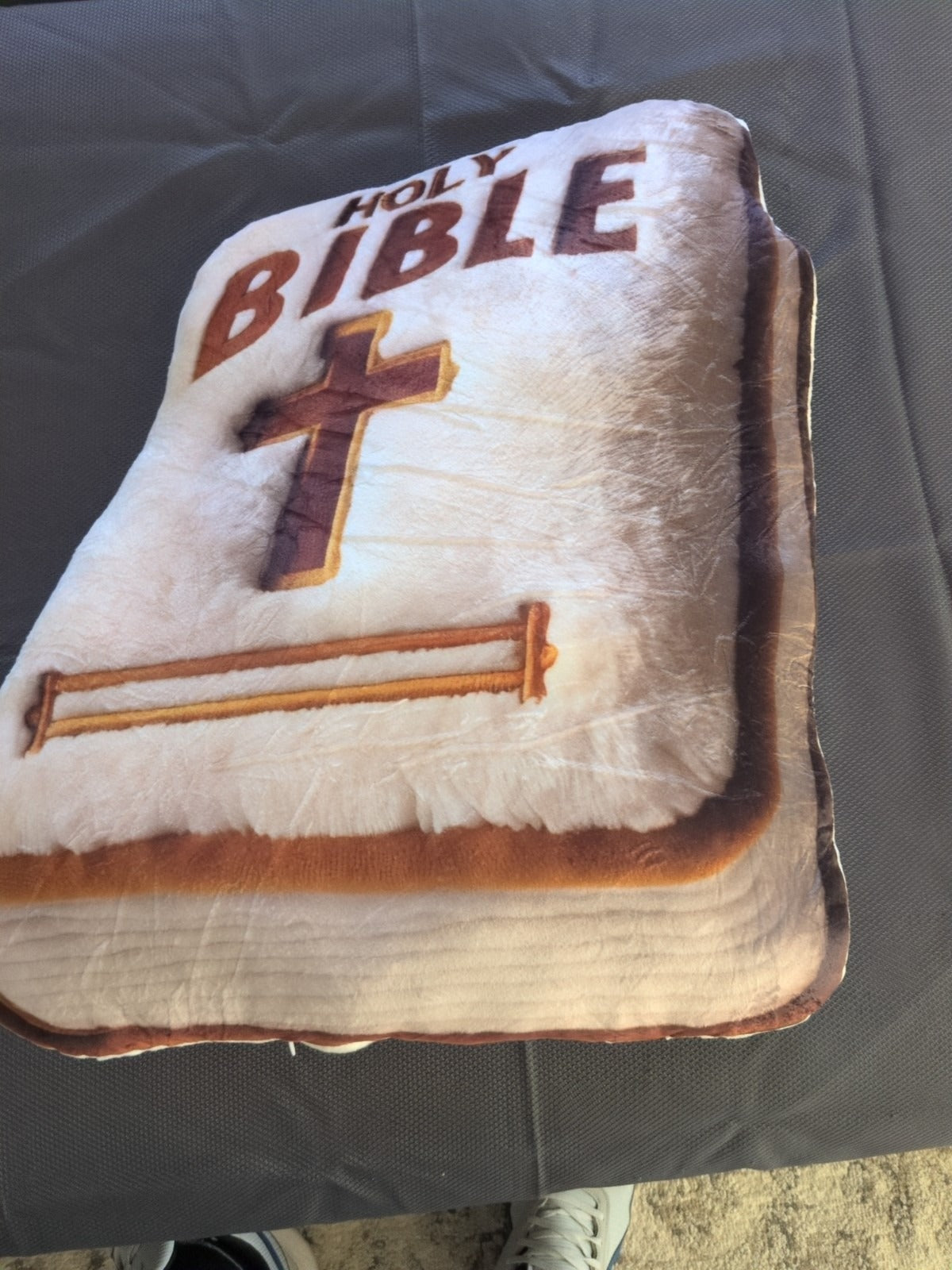 Customer photo (flagged for review) of Christian Holy Bible Shaped Plush Pillow
