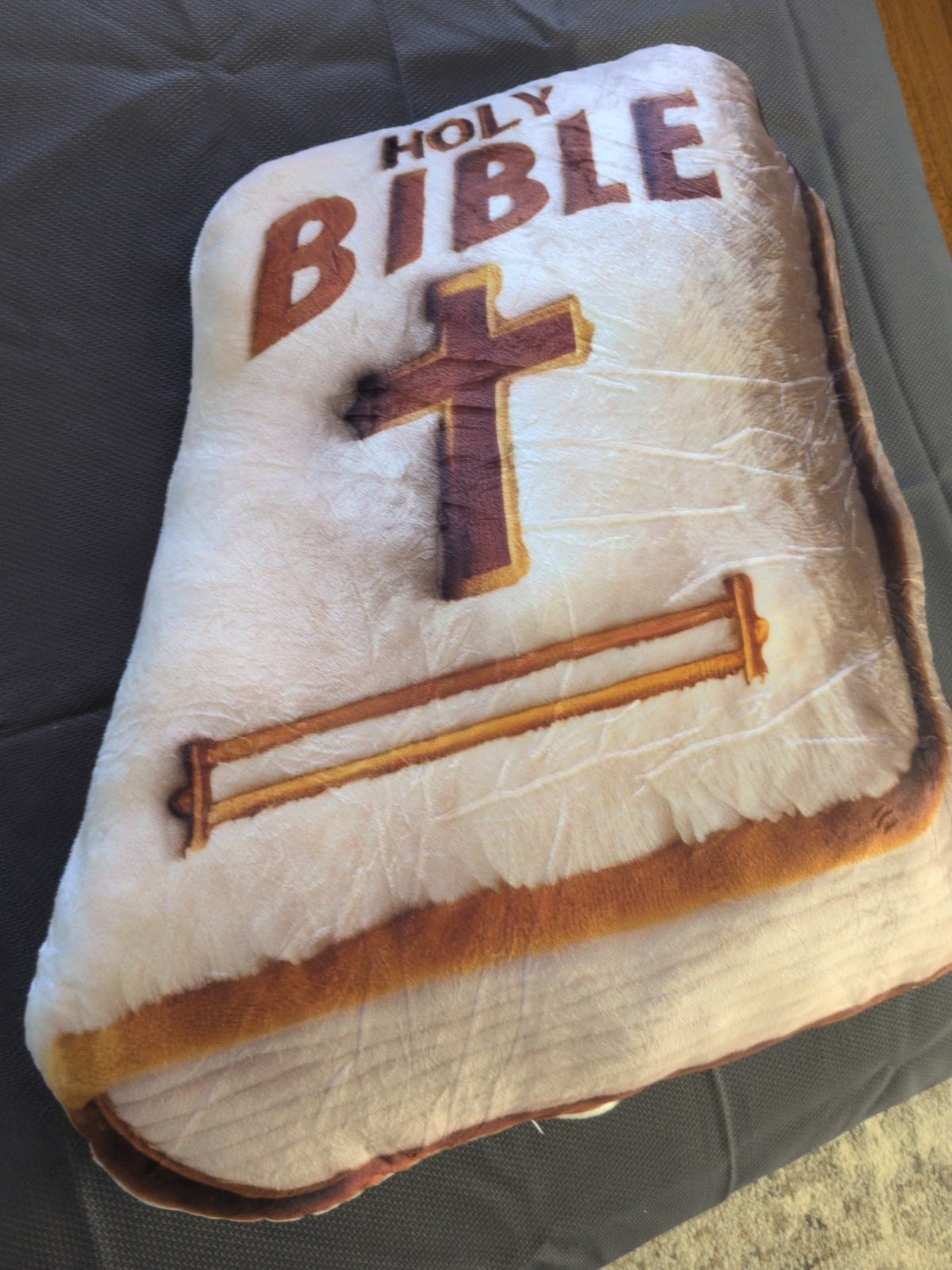 Customer photo (flagged for review) of Christian Holy Bible Shaped Plush Pillow
