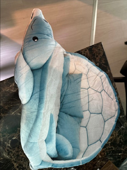 Customer photo of the Giant Blue Turtle Nest flat plush shaped pillow