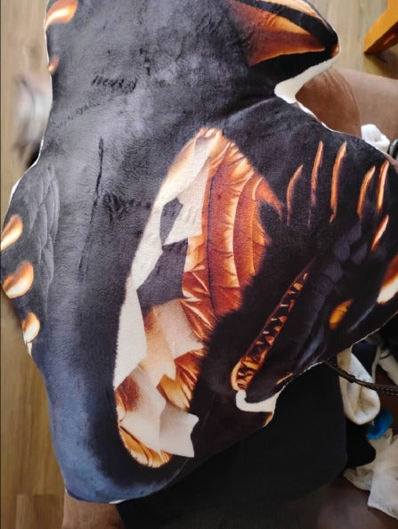 Customer photo (flagged for review) of the Giant Dark Dragon flat plush shaped pillow