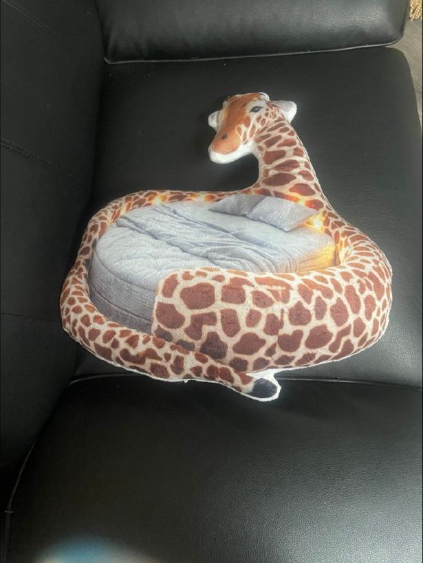 Customer photo of the Giant Giraffe flat plush shaped pillow