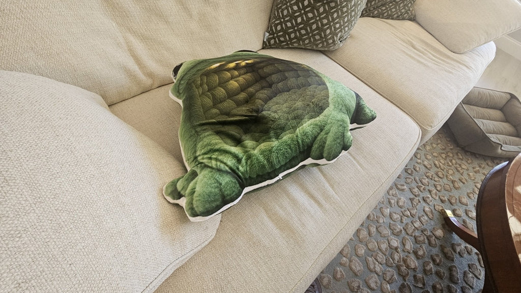 Customer photo of the Giant Green Frog flat plush shaped pillow
