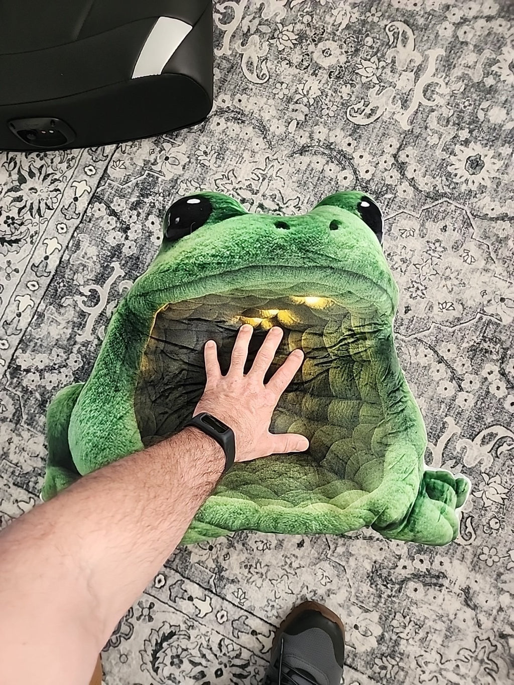Customer photo of the Giant Green Frog flat plush shaped pillow
