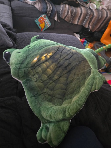 Customer photo of the Giant Green Frog flat plush shaped pillow