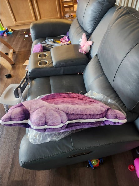 Customer photo of the Giant Purple Frog flat plush shaped pillow