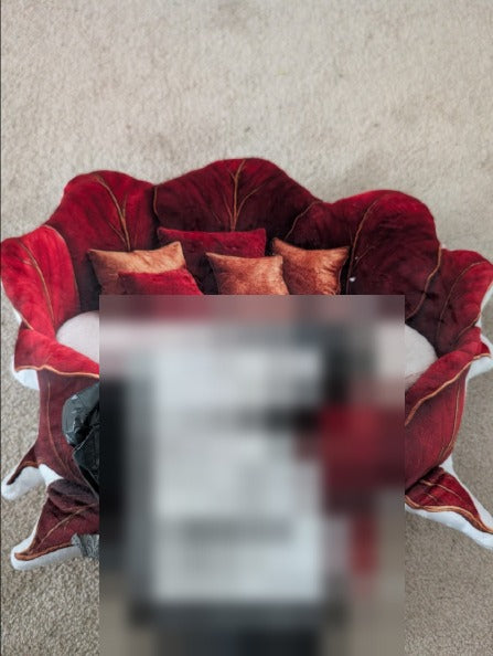 Customer photo (flagged for review) of the Oversized Red Floral flat plush shaped pillow