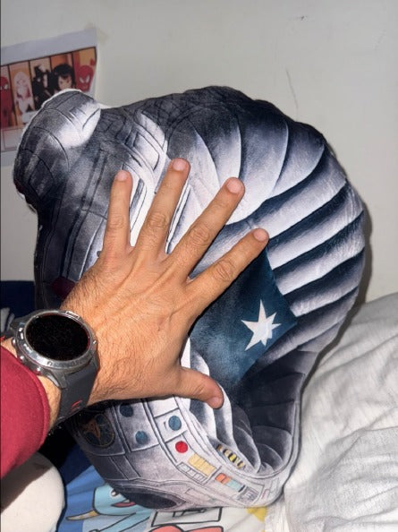 Customer photo of the Space Ship flat plush shaped pillow