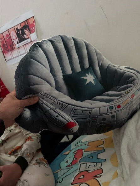 Customer photo of the Space Ship flat plush shaped pillow