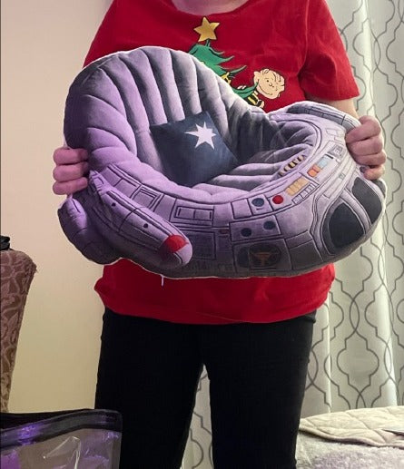Customer photo of the Space Ship flat plush shaped pillow