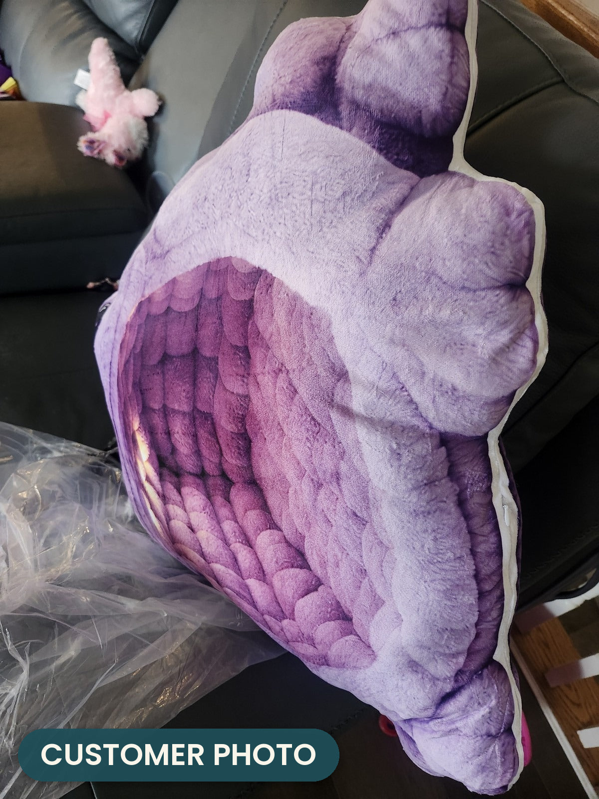 Customer photo: Giant Purple Frog Lounger Pillow (every order ships brand new)