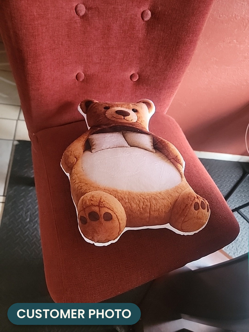Customer photo: Giant Bear Lounger Pillow (every order ships brand new)